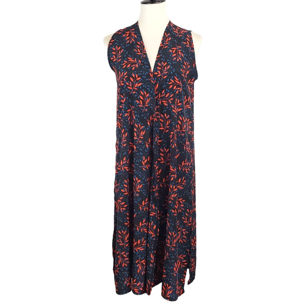 Lularoe Black Orange and Blue Leaf Print Joy Duster Kimono Size Small